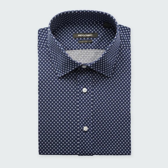 Indochino Jacob Micro Navy Blue and White Floral Button-Up Dress Shirt, size M - Picture 1 of 8